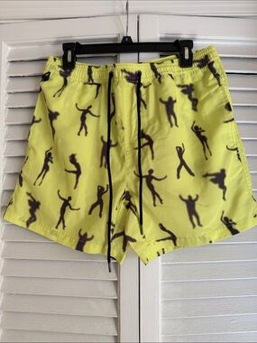 Ksubi Neon Yellow Swim Shorts with Black Silhouette Print
